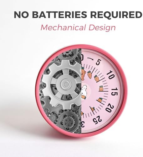 Kitchen Timer, Kitchen Countdown Cooking Reminder No Battery Required Magnetic Time Management Timer, Pink