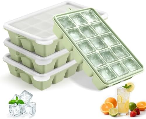 4 Pack Silicone Ice Cube Trays, Easy Release Ice Trays for Freezer with Lid