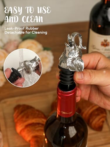 Elephant Wine Bottle Pourer – Animal Liquor Pour Spout, Drip-Free, Universal Fit Stopper with Leak-Proof Silicone, Zinc Alloy Head & Stainless Tube for Wine Whiskey Tequila, Bar & Gift for Wine Lovers