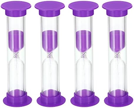 PATIKIL 2 Minute Sand Timer, 4Pcs Small Sandy Clock with Plastic Cover, Count Down Sand Glass for Games, Kitchen, Party Favors DIY Decoration, Purple