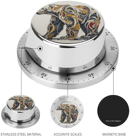 Abstract Polar Bear Kitchen Timers for Cooking Rich Colors Chef Cooking Timer Clock with Loud Alarm No Batteries Required Mechanical Desk Timer Magnetic Backing