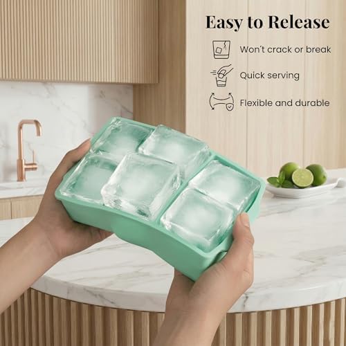 KitchFort® Large Silicone Ice Cube Tray (2-Pack) - 2" Big Ice Mold with Lid