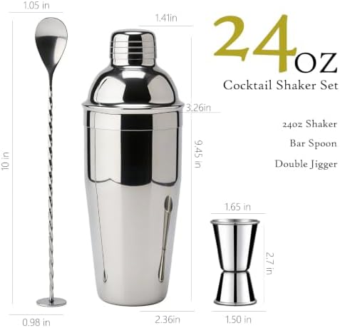 24oz Cocktail Shaker Bar Set, Stainless Steel Martini Shaker Set