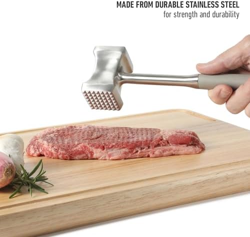 Calphalon Stainless Steel Meat Tenderizer, Dual-Sided Meat Mallet with Ergonomic Handle for Tenderizing and Flattening Beef, Chicken, Pork & Poultry