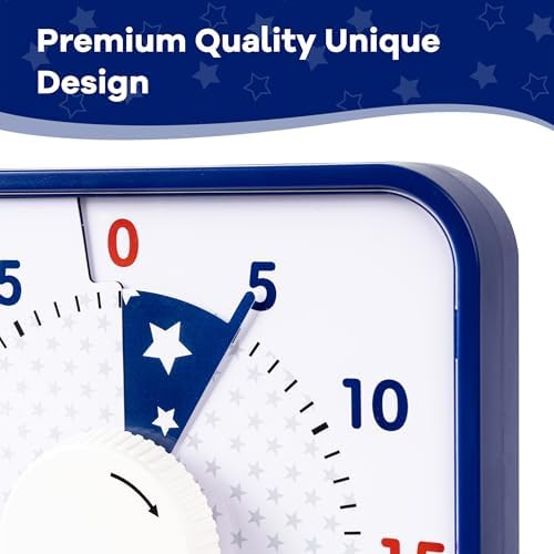 TWENTY5 SEVEN Countdown Timer 7.5 inch; Patriotic 60 Minute 1 Hour Visual Timer, Classroom Teaching Tool Office Meeting, Mechanical Magnetic Countdown Clock for Kids Exam Time Management, Blue