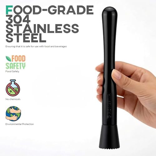 Homestia 10'' Muddler for Cocktails, Cocktail Muddler for Lemonade, Black
