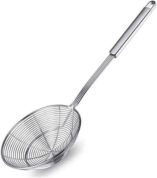 5.4 Inches Solid Stainless Steel Spider Strainer, Oil Skimmer, Kitchen Skimmer with Handle for Deep Frying, Wire Strainer for French Fries, Donuts, & Pasta by Lilly Labellum