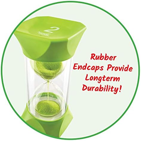 hand2mind Green Jumbo Sand Timers, 2 Minute Sand Timer, Hourglass Sand Timer with Soft Rubber End Caps Offers Quiet Pausing, Classroom Sand Timers for Kids, Teeth Brushing and Game Timer (Set of 1)