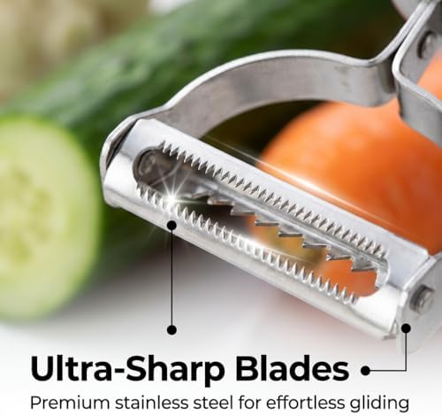 Stainless Steel Vegetable Peeler - 10 Pack Double-Sided Kitchen Peeler for Potatoes, Carrots, Apples - Ergonomic Non-Slip Handle, Dishwasher Safe