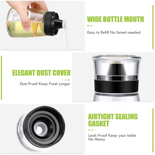 2 Pcs Oil and Vinegar Dispenser Set, 5.4 oz Olive Oil Bottle with No Drip Top, Glass Salad Dressing Cruet Bottles Soy Sauce Dispenser Leakproof Container for Kitchen Cooking Dressing
