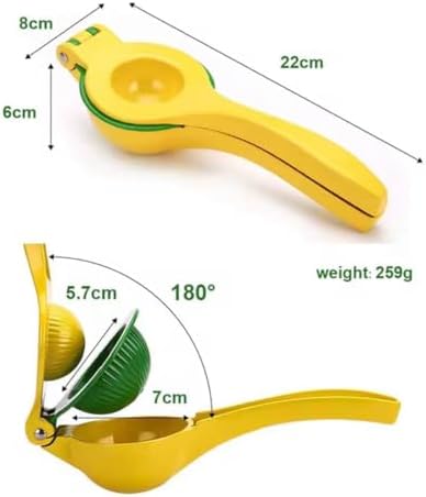 Lemon Squeezer Metal 2-In-1 Manual Citrus Juicer, Max Juice Extraction, Gets Every Last Drop, Easy to Clean, Durable Aluminum Hand Press for Lemon & Lime, Yellow, JBK
