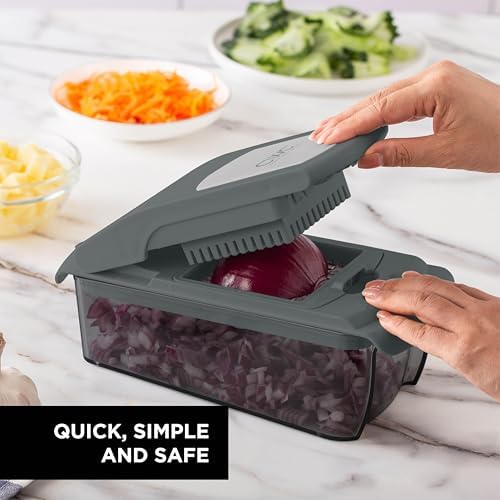 Cook with Color Vegetable Chopper - Multifunctional 11 in 1 Vegetable Chopper with Container - Food Chopper to Dice, Chop, Slice, Julienne and Spiralize, Charcoal