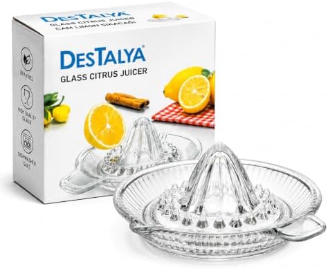 DESTALYA Glass Lemon Squeezer | Manual Citrus Juicer with Pour Spout & Handle | Heavy Duty Glass Lemon Juicer for Lemons, Limes & Small Oranges | Hand Juicer, Dishwasher Safe
