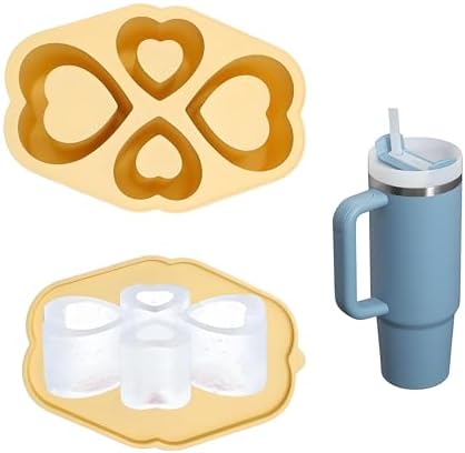 Ice Cube Trays for Stanley Cup 20 30 40 OZ Tumbler Ice Mold Heart Shape Silicone Ice Cube Tray with Lid, Stanley Ice Mold and Maker Ice Cube for Cocktails, Whisky, Juice (30-40 OZ, Yellow)