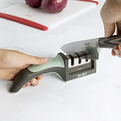 Goodful 3-Stage Knife Sharpener, Helps Repair, Restore and Polish Non-Serrated Blades Quickly, Safely & Easily, Sage