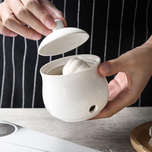 Ceramic Garlic Keeper with Lid, Garlic Keeper for Counter,Garlic Holder Storage Container, Garlic Saver for Kitchen