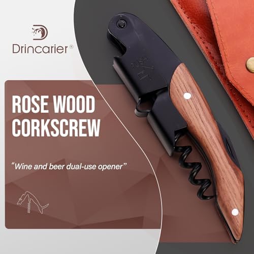 wine opener Professional Corkscrews for Wine Bottles w/Foil Cutter and Cap Remover -Wine Key for Servers, Waiters, Bartenders (Black+Leather Sheath)
