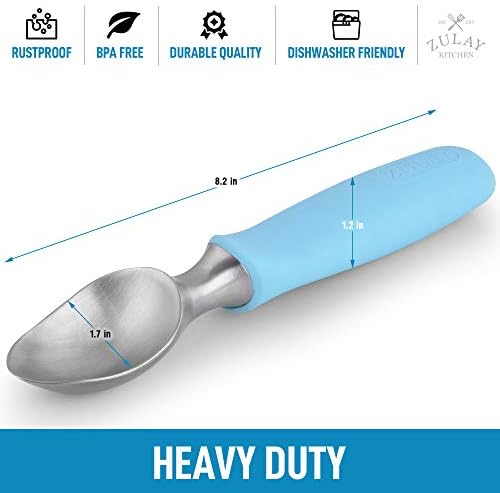Zulay Heavy Duty Ice Cream Scoop - Stainless Steel Ice Cream Scooper With Non-Slip Rubber Grip - Durable Ice Cream Spade - Anti-Thaw Icecream Scoup For Frozen Ice Cream & Gelato (Blue)