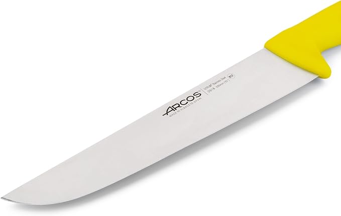 Arcos Butcher Knife 10 Inch Nitrum Stainless Steel and 250 mm blade. Professional Cooking Knife For Cutting Meat, Fish and Vegetables. Ergonomic Polyoxymethylene Handle. Series 2900. Color Yellow