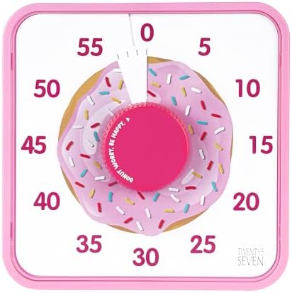 TWENTY5 SEVEN Countdown Timer 7.5 inch, 60 Minute 1 Hour Visual Timer for Classroom Teaching Tool Office Meeting, Mechanical Countdown Clock for Kids Exam Time Management Magnetic, Pink Donut
