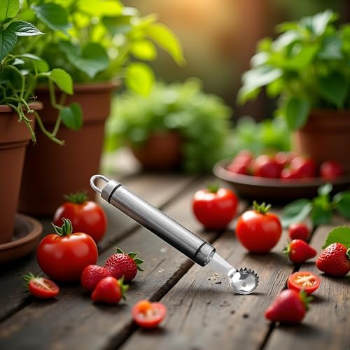 Stainless Steel Strawberry Huller and Tomato Stem Corer Tool Multi-Function Stainless Corer and Pitter Remover for Strawberry Gadgets Kitchen Tool Blade Craft Fruit Tools Fruit and Vegetable Tools