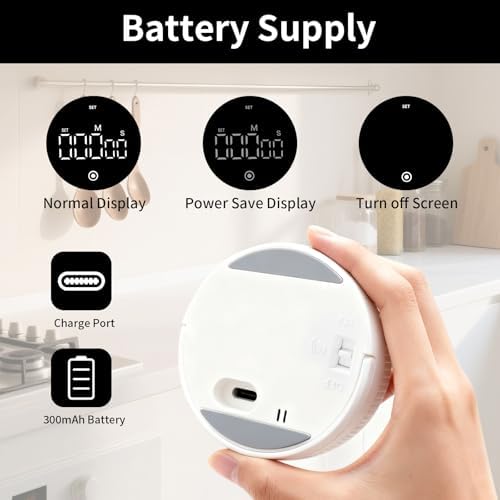 Digital Kitchen Timer, Magnetic Visual Countdown Countup Timer with Large LED Display, Adjustable Volume, Easy for Seniors and Kids, for Cooking, Classroom, Fitness, Study (2 * White)