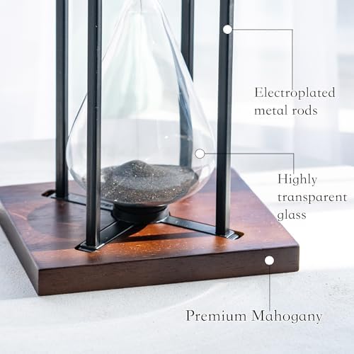 Large Black Iron Craft Hourglass Timer 60 Minutes,Modern Hour Glass Timers Gift for Men & Women, Sand Timer for Kitchen Home Office Desk Deco (Black)