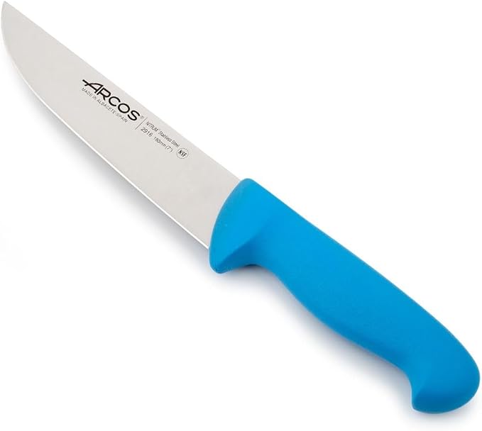 Arcos Range Butcher Knife 7 inch Nitrum Stainless Steel. Steak Knife. Polypropylene Blue Handle. Color Identification System for Prolonged and Heavy Use. Series 2900. Color Blue.