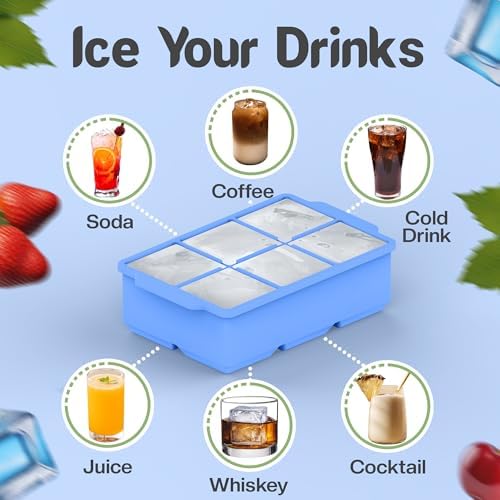 KitchFort® Large Silicone Ice Cube Tray (3-Pack) - 2" Big Ice Mold with Lid