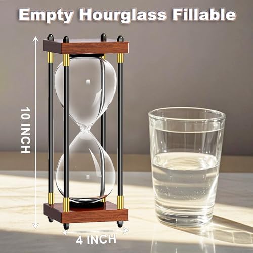 Empty Hourglass Fillable, Wooden Frame DIY Sand Timer, 10 Inch Large Unity Sand Hourglass for Wedding Ceremony Set, Without Sand Clock, Antique Hour Glass Sandglass for Desk Home Office Decor