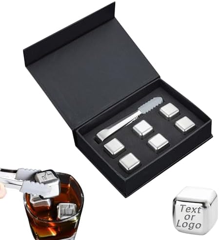 Whiskey Stones Gift Set Custom Engraved Stainless Steel Whiskey Ice Stone Personalized Whiskey Stones Gift Set Reusable Stainless Steel Chilling Rocks, for Mens Dad Husband Gift (6 PC)