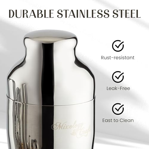 Mixology & Craft Cocktail Shaker Set with Bamboo Stand - Professional10-Piece Bartender Kit, Complete Bar Set for Home Use with Jigger, Muddler, Strainer, Spoon, Pourers & Corkscrew (Silver)