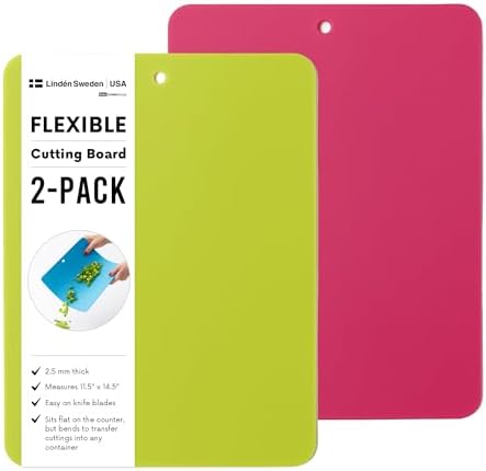 Linden Sweden Flexible Cutting Board 2-Pack - Lays Flat for Secure Work Surface - Extra-Thick for Durability - BPA-Free and Food-Safe - 14.5 x 11.5”, Lime/Pink