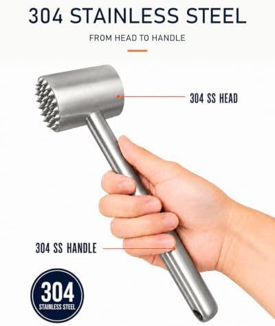 Meat Tenderizer Mallet, 304 Stainless Steel Meat Pounder Flattener