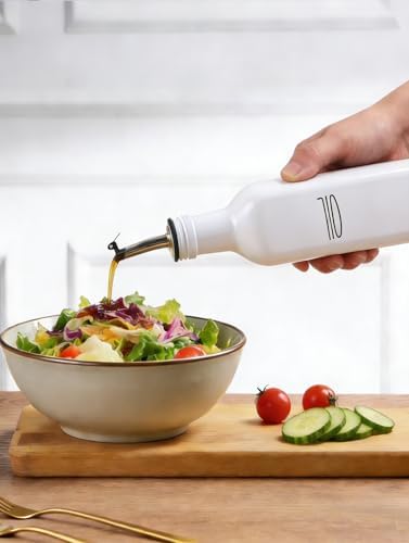 Glass Oil Dispenser for Kitchen, White Olive Oil Dispenser Bottle & Vinegar Dispenser Set, 17 oz Borosilicate Glass Cooking Oil Container, Oil Bottle with Leak-Proof Spout，