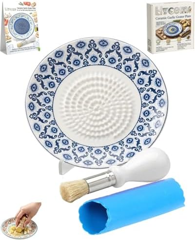 Ceramic Garlic Grater Plate Bowl for Food, Handheld Ginger Peeler Spanish Tomato Grater Dish Gradient Ginger Pottery Crusher Herb Stripper Porcelain Mincing Plate Grinder Kitchen Tool(#5)
