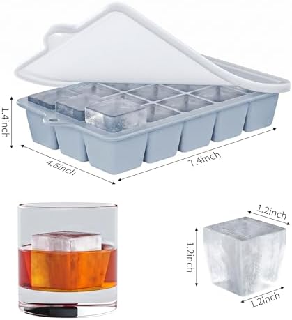Silicone Ice Cube Tray 2 Pack - EASY RELEASE ice cube tray with lid, BPA Free Ice Cubes Trays for Freezer,ice cube mold for Cocktail,Whiskey (Blue)