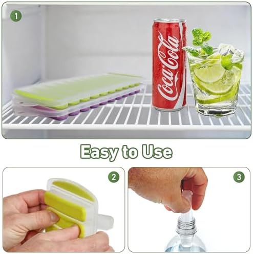 Lily's Home Silicone Ice Cube Tray with Lid Set of 2, BPA-Free, Ideal for Water Bottles & Sports Bottles, Flexible & Stackable Design for Quick Release, Ice Cube Trays for Freezer(11.81"*4.72"*0.95")