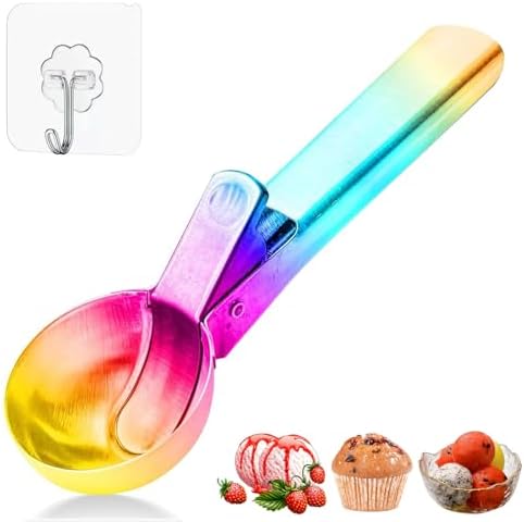 Ice Cream Scoop,Portable Stainless Steel Ice Cream Scoop with Trigger and Comfortable Handle,Dishwasher Safe,DIY Ice Cream,Gelato,Sorbet,Cake Batter (Rainbow)