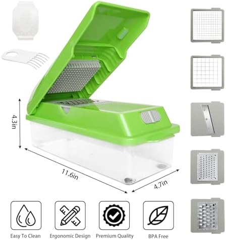 Veggie Chopper with Container, 7 in 1 Manual Food Chopper Cutter, Green