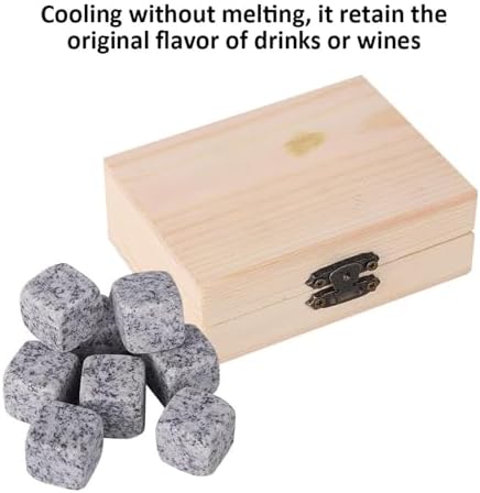 Whiskey Stones Gift Set with 9 Pcs Stones and Box, Reusable Ice Cubes Natural Granite Set Chilling Rocks Stones Beverage Chilling Stones for Drinks Home Bartender Gift for Whiskey Lovers(White)