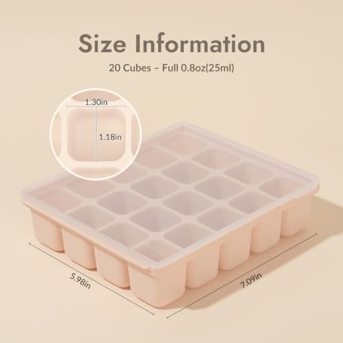Baby Food Storage Silicone Cubes with Clip-On Lid Freezer Tray Baby Food Soups Purees Ice Easy and Safe Design Made in Korea (20, Ocean Blue)