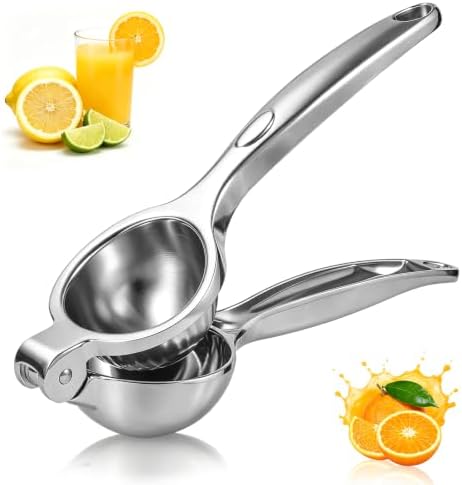 Manual Lemon Squeezer,Heavy Duty Metal Lime Squeezer with Hinged Handle Hand Press Juicer Easy Cleaning for Lemon Lime and Citrus Fruit Silver