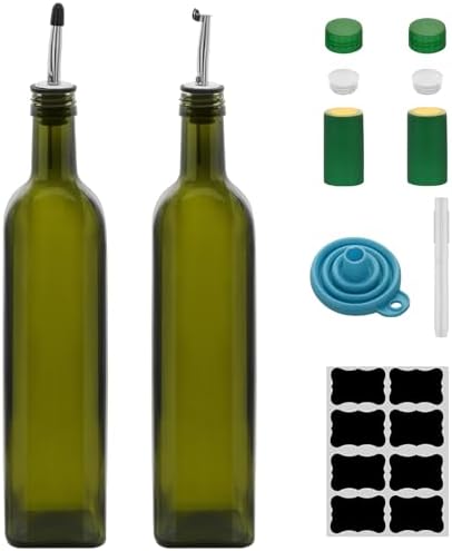 2Pcs 25 oz Olive Oil Dispenser Bottle,750 ml Glass Oil and Vinegar Dispenser Set with Pourers and Funnel ，Oil Bottles for Kitchen Large capacity oil bottles (Green 2pcs)