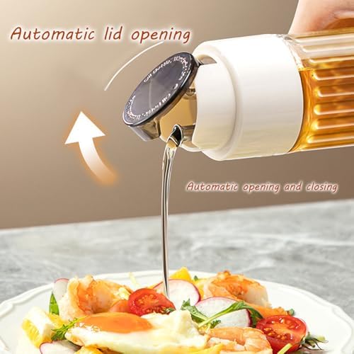 Limso Glass Olive Oil Bottle Dispenser, 17oz / 500ml Oil and Vinegar Dispenser, Automatic Opening and Closing of Bottle Caps (Grey)