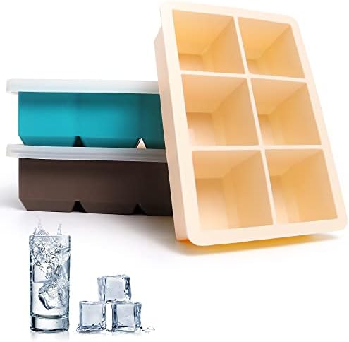 Excnorm Silicone Ice Cube Trays, 3‑Pack Large Square Molds with Lid