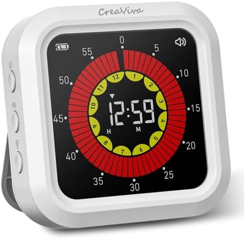 Visual Digital Timer, Large Color Display & Rechargeable, Magnetic Back & Silent Mode, 12 Hours Countdown/Up Stopwatch Timer for ADHD, Kids, Classroom, Kitchen, Work Productivity (White)