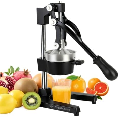 Ultra-Premium Cast Iron Juicer | Extra-Large, Heavy Duty, Commercial Grade, Stainless Steel Manual Hand Press Citrus Squeezer For Fresh Orange Juice, Pomegranate, Lemon, and Much More (Black)