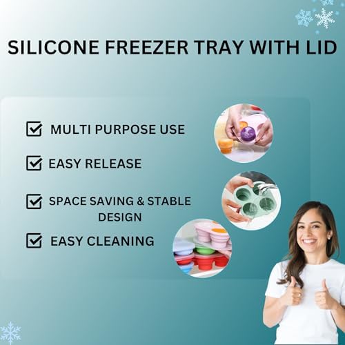 Silicone Freezer Tray with Lid - Stackable 2 oz Large Ice Cube Molds for Homemade Purees, Egg Bites, Broth Food Storage - Dishwasher Safe - MILK WHITE