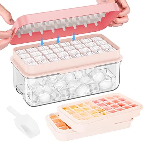 PHINOX 1" Ice Cube Tray with Lid and Bin, Easy Release 64 Cubes for Freezer